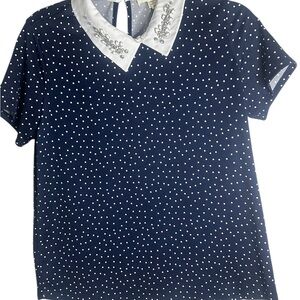 Women’s faith and joy navy polka dot embellished top size medium